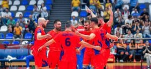 Bucuria naționalei României după victoria contra Spaniei