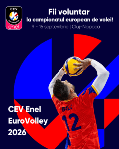 Fii parte din echipa EuroVolley 2026! Cluj-Napoca | 9-16 septembrie 1 - FRVolei Eurovolley 2026 CLUJ - VOLUNTARIAT